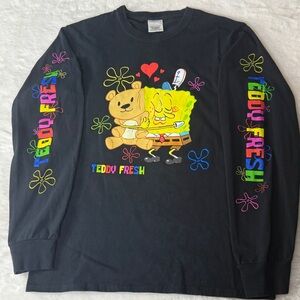 Teddy Fresh x Sponge Bob Graphic Long Sleeve T shirt Men M Black Colors Spellout